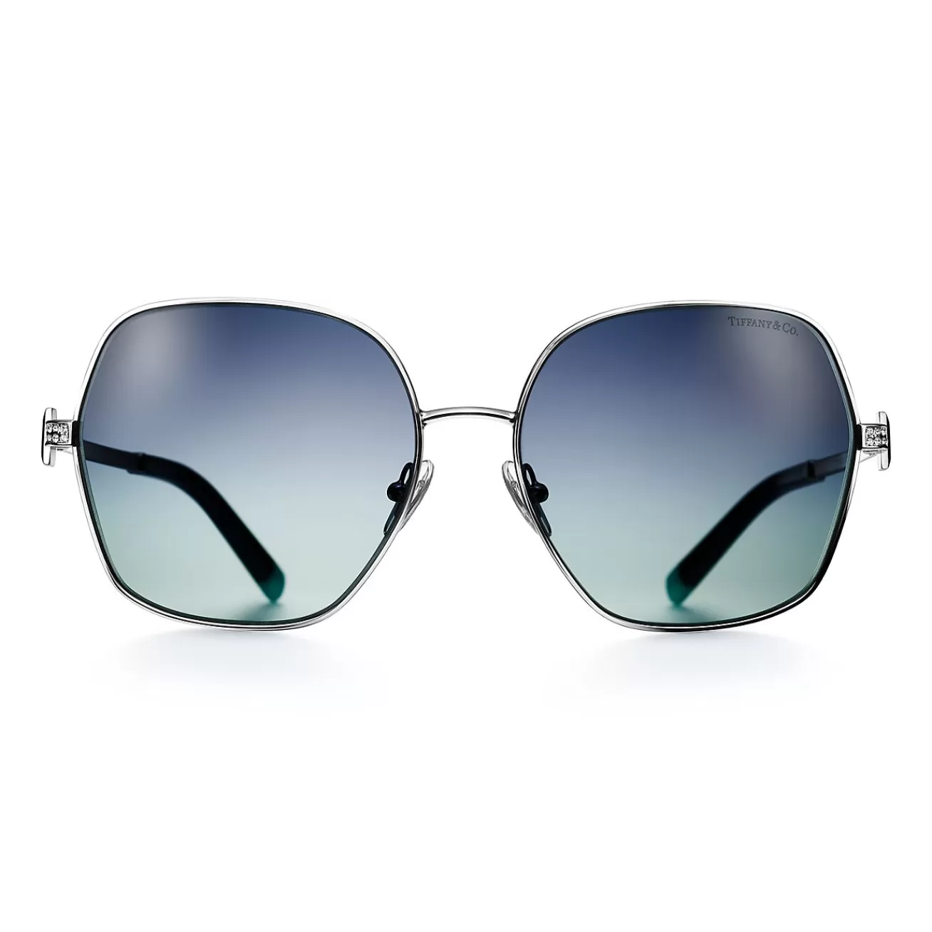 Tiffany & Co. Tiffany T Sunglasses in Silver-colored Metal with Gradient Tiffany Blue® Lenses | ^ Tiffany T | Sunglasses