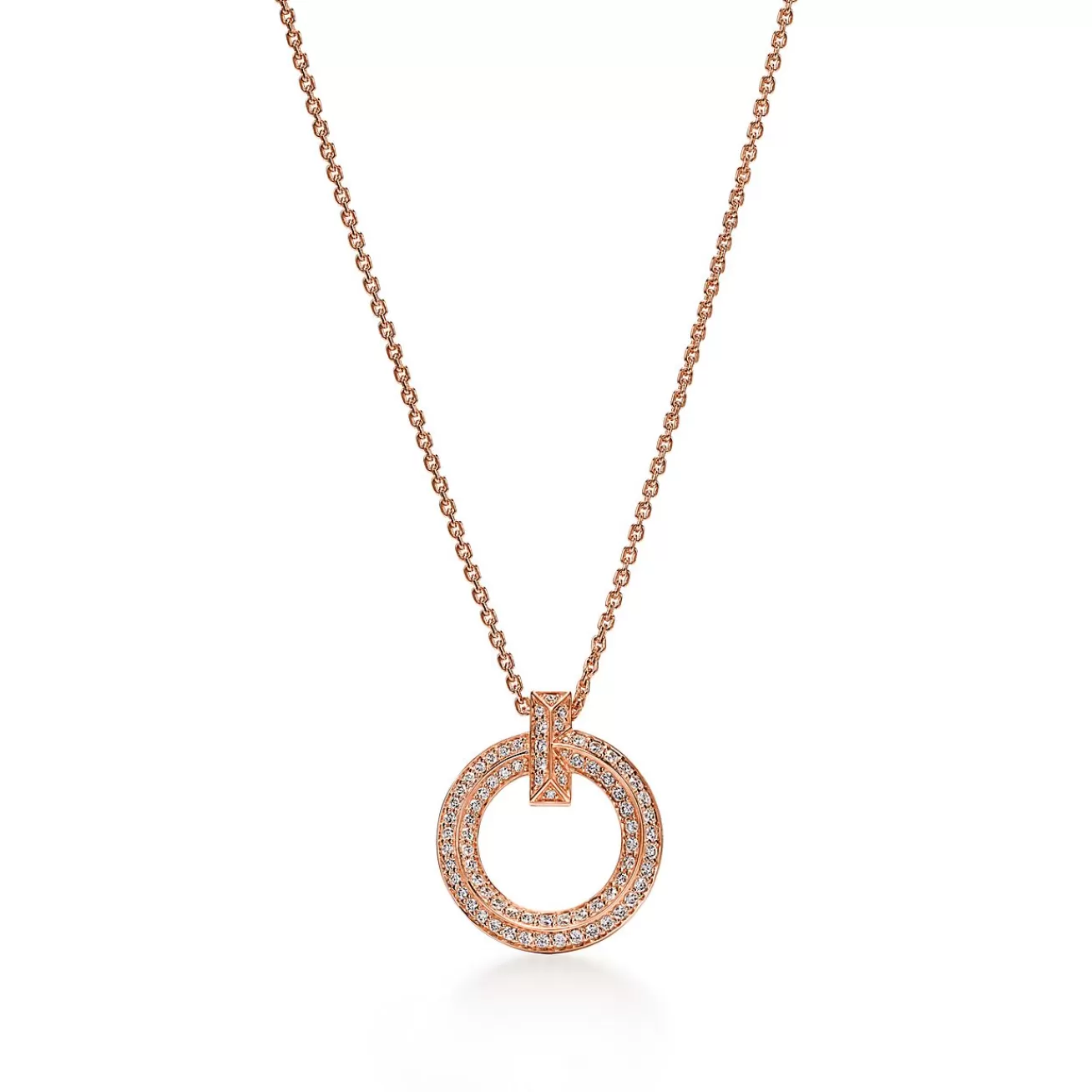 Tiffany & Co. Tiffany T T1 Circle Pendant in Rose Gold with Pavé Diamonds | ^ Necklaces & Pendants | Rose Gold Jewelry