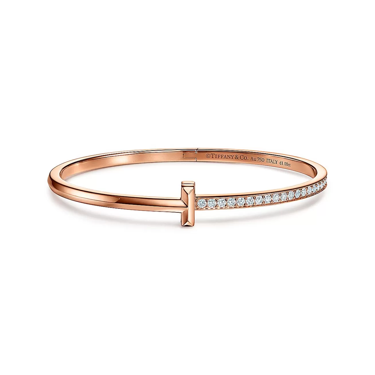 Tiffany & Co. Tiffany T T1 Hinged Bangle in Rose Gold with Diamonds, Narrow | ^ Bracelets | Gifts for Her