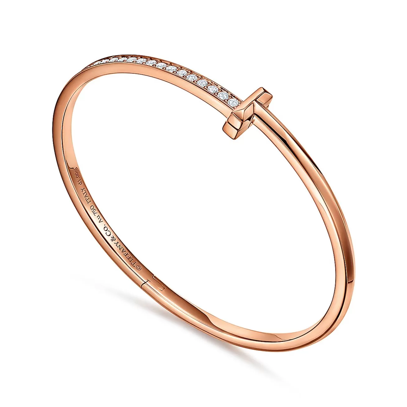 Tiffany & Co. Tiffany T T1 Hinged Bangle in Rose Gold with Diamonds, Narrow | ^ Bracelets | Gifts for Her