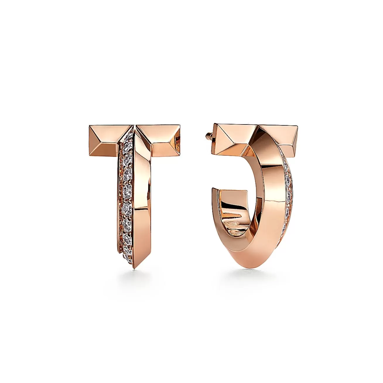 Tiffany & Co. Tiffany T T1 Hoop Earrings in Rose Gold with Diamonds | ^ Earrings | Hoop Earrings
