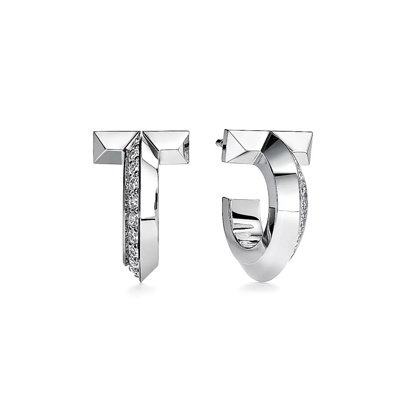 Tiffany & Co. Tiffany T T1 Hoop Earrings in White Gold with Diamonds | ^ Earrings | Gifts for Her