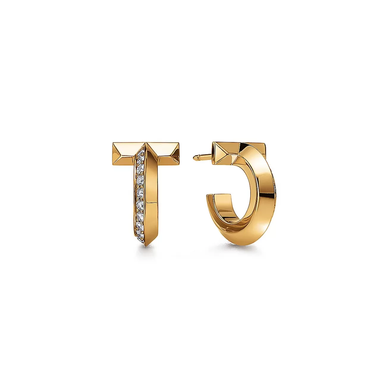 Tiffany & Co. Tiffany T T1 Hoop Earrings in Yellow Gold with Diamonds | ^ Earrings | Gifts for Her