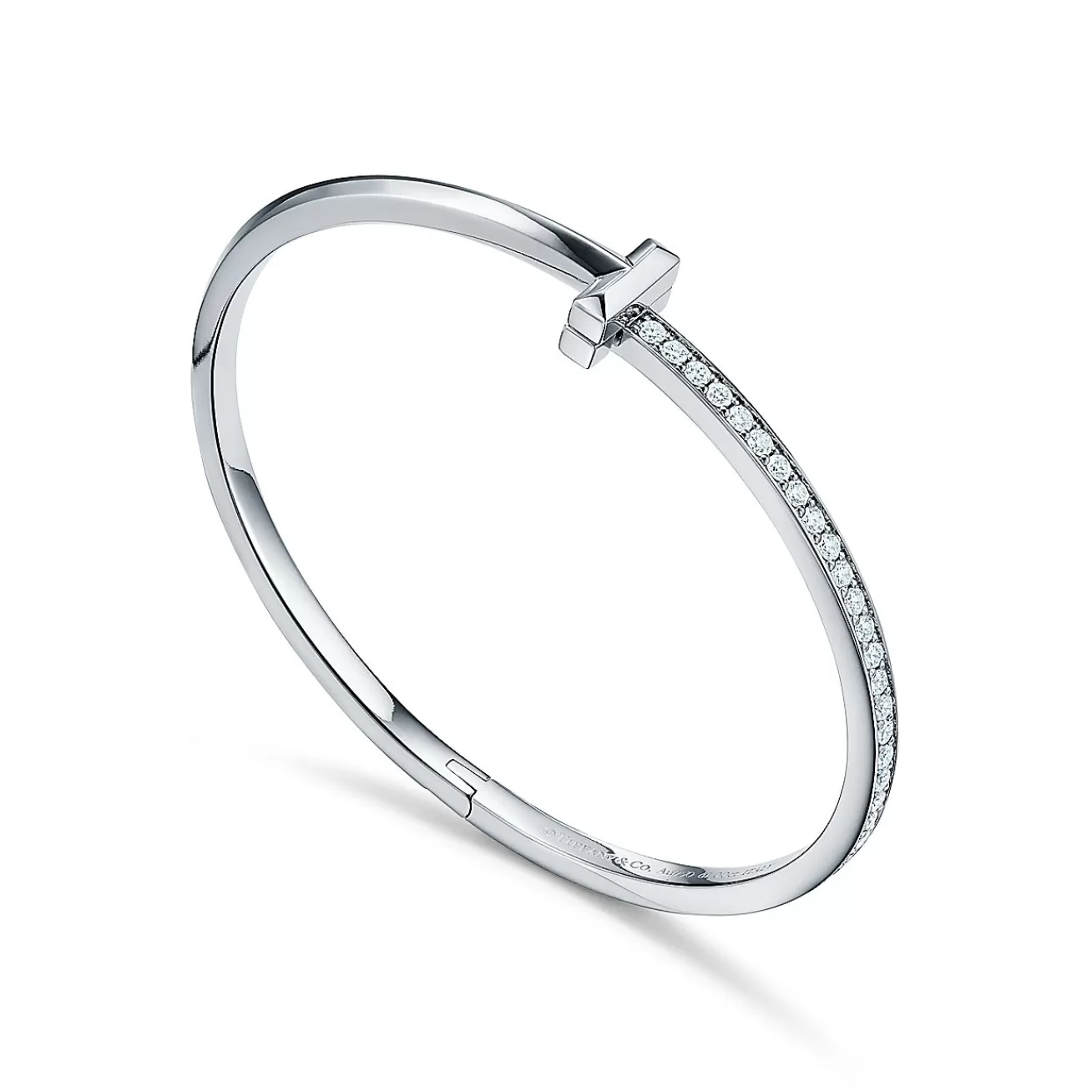 Tiffany & Co. Tiffany T T1 narrow diamond hinged bangle in 18k white gold, medium. | ^ Bracelets | Gifts for Her