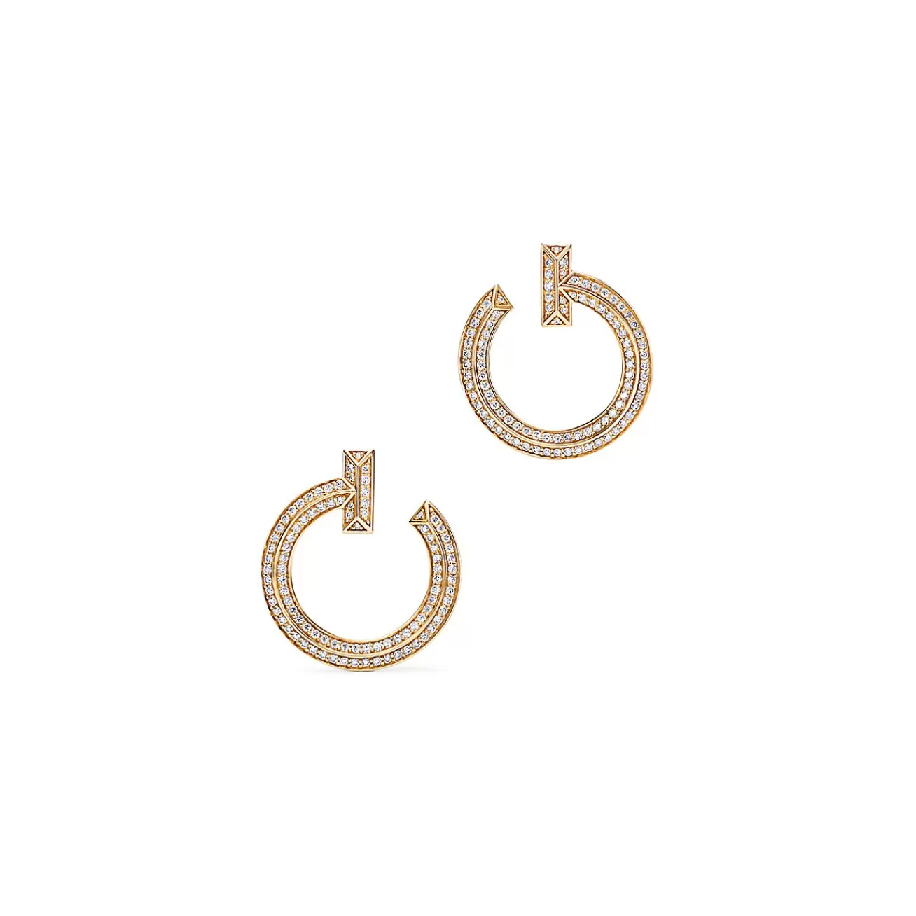 Tiffany & Co. Tiffany T T1 open hoop earrings in 18k gold with diamonds. | ^ Earrings | Gifts for Her