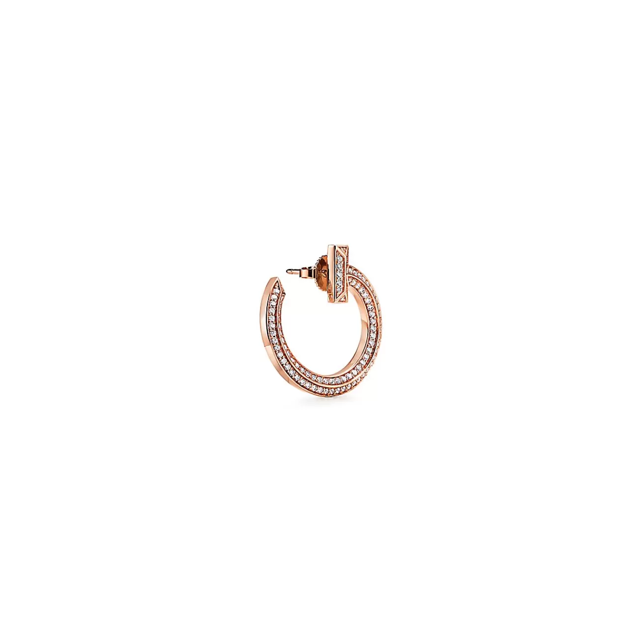 Tiffany & Co. Tiffany T T1 open hoop earrings in 18k rose gold with diamonds. | ^ Earrings | Hoop Earrings