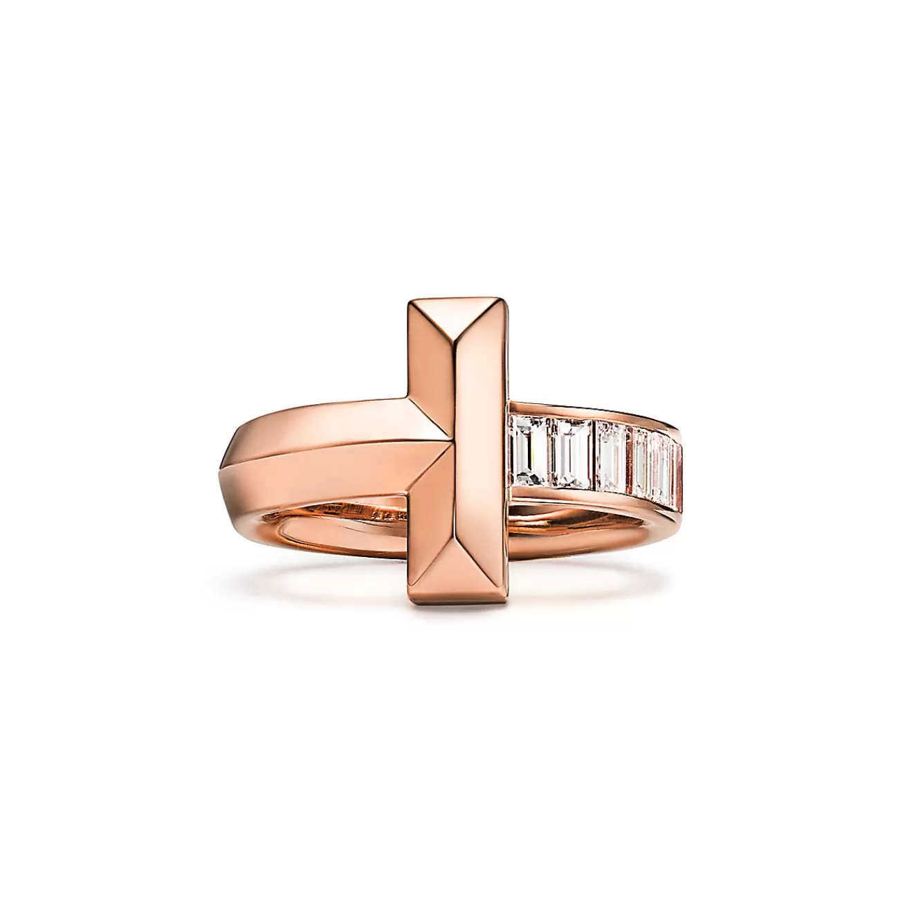 Tiffany & Co. Tiffany T T1 Ring in Rose Gold with Baguette Diamonds, 4.5 mm Wide | ^ Rings | Rose Gold Jewelry