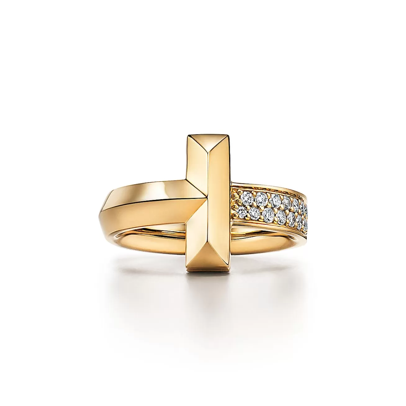 Tiffany & Co. Tiffany T T1 Ring in Yellow Gold with Diamonds, 4.5 mm Wide | ^ Rings | Gold Jewelry