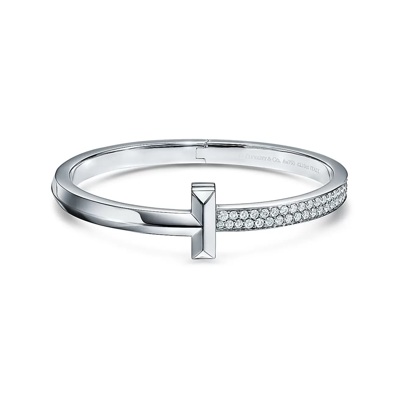 Tiffany & Co. Tiffany T T1 wide diamond hinged bangle in 18k white gold, medium. | ^ Bracelets | Men's Jewelry