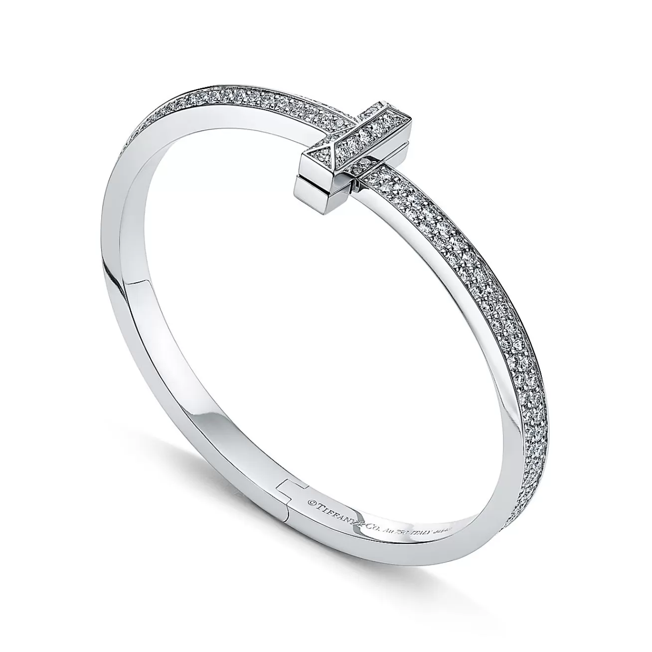 Tiffany & Co. Tiffany T T1 wide diamond hinged bangle in 18k white gold, medium. | ^ Bracelets | Men's Jewelry