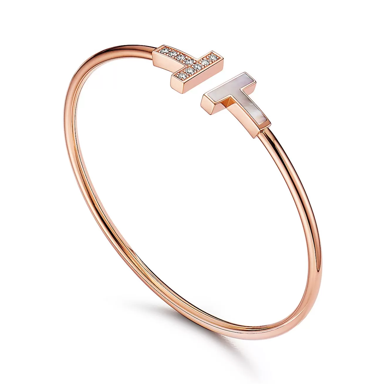 Tiffany & Co. Tiffany T Wire Bracelet in Rose Gold with Diamonds and Mother-of-pearl | ^ Bracelets | Gifts for Her