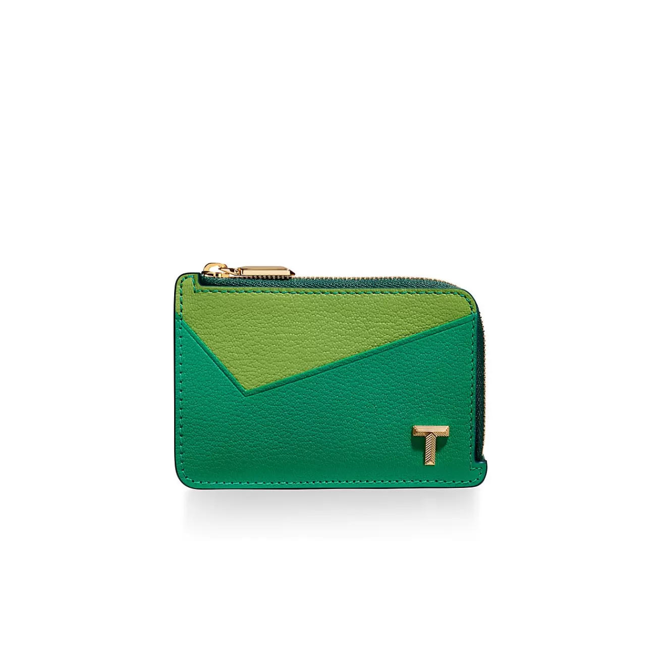 Tiffany & Co. Tiffany T Zip Card Case in Emerald Green Colorblock Leather | ^Women Small Leather Goods | Women's Accessories