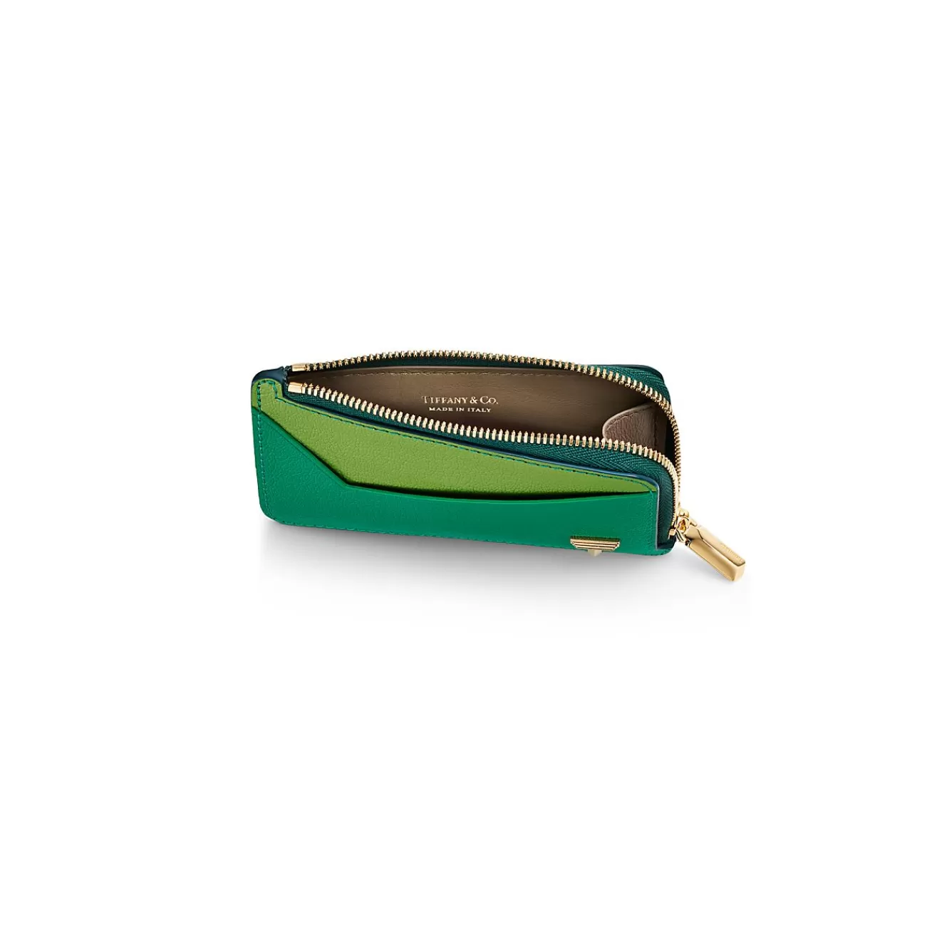 Tiffany & Co. Tiffany T Zip Card Case in Emerald Green Colorblock Leather | ^Women Small Leather Goods | Women's Accessories