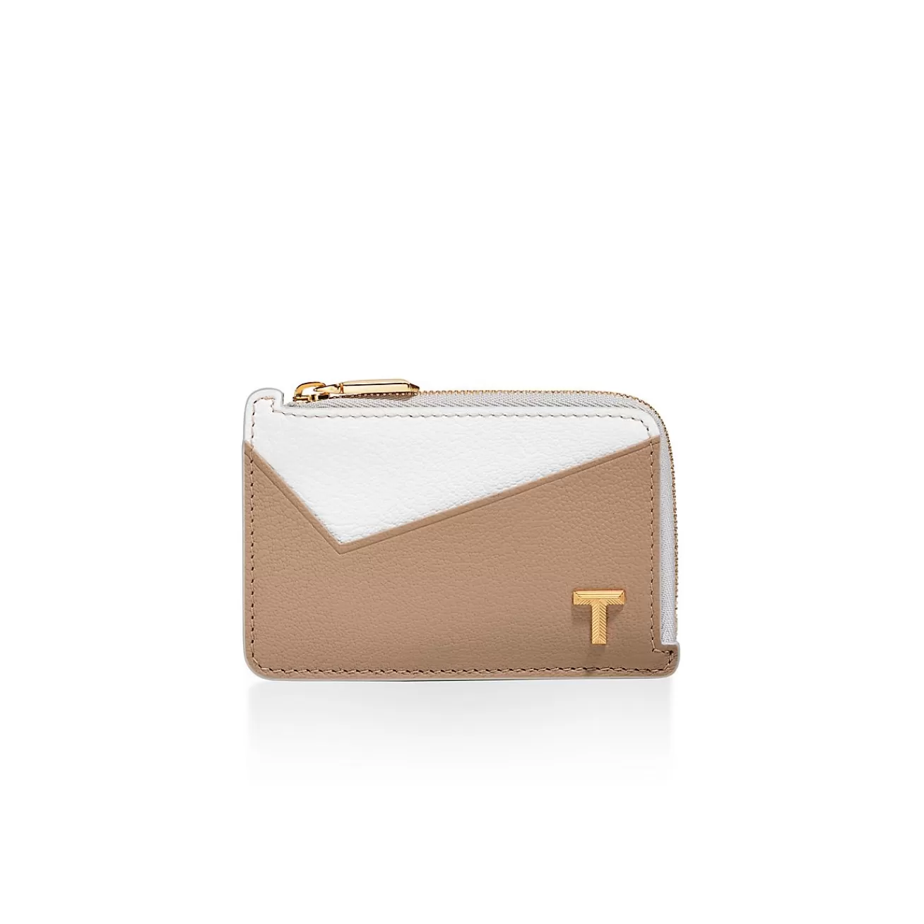 Tiffany & Co. Tiffany T Zip Card Case in Neutral Colorblock Leather | ^Women Gifts $1,500 & Under