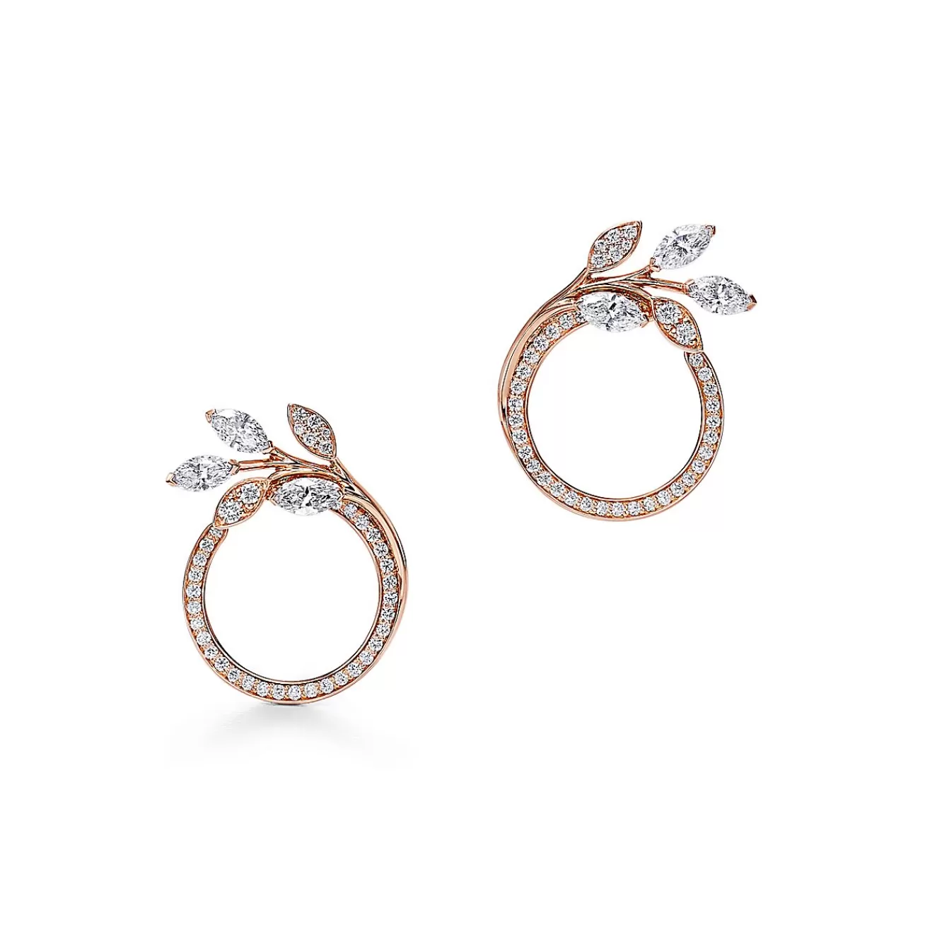 Tiffany & Co. Tiffany Victoria® diamond vine circle earrings in 18k rose gold, small. | ^ Earrings | Hoop Earrings
