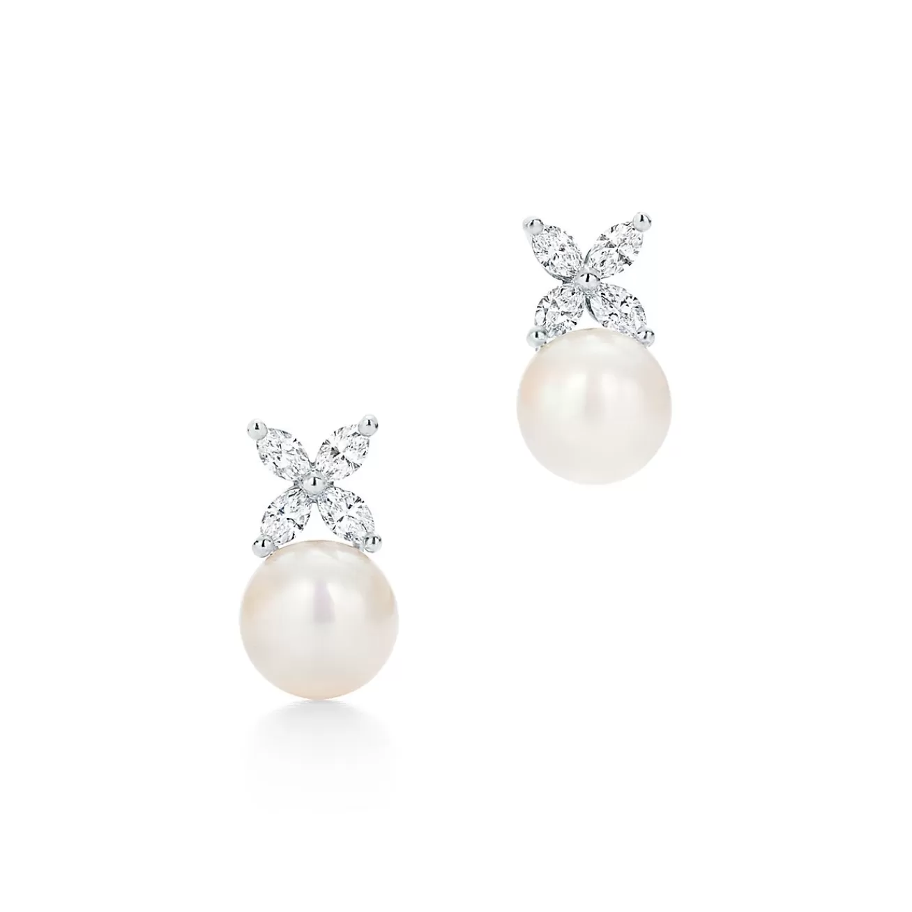 Tiffany & Co. Tiffany Victoria® earrings in platinum with Akoya cultured pearls and diamonds. | ^ Earrings | Gifts for Her