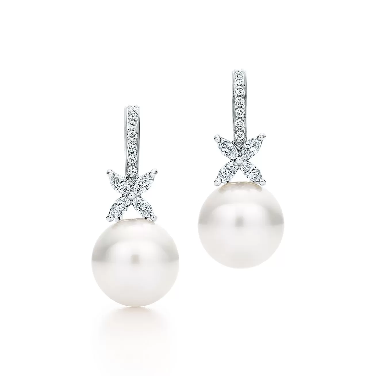 Tiffany & Co. Tiffany Victoria® earrings in platinum with South Sea pearls and diamonds. | ^ Earrings | Platinum Jewelry