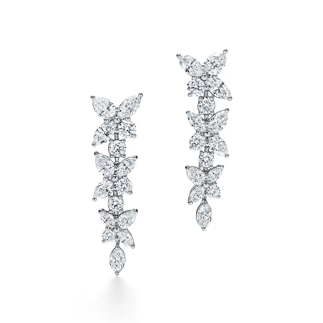 Tiffany & Co. Tiffany Victoria® mixed cluster drop earrings in platinum with diamonds. | ^ Earrings | Platinum Jewelry