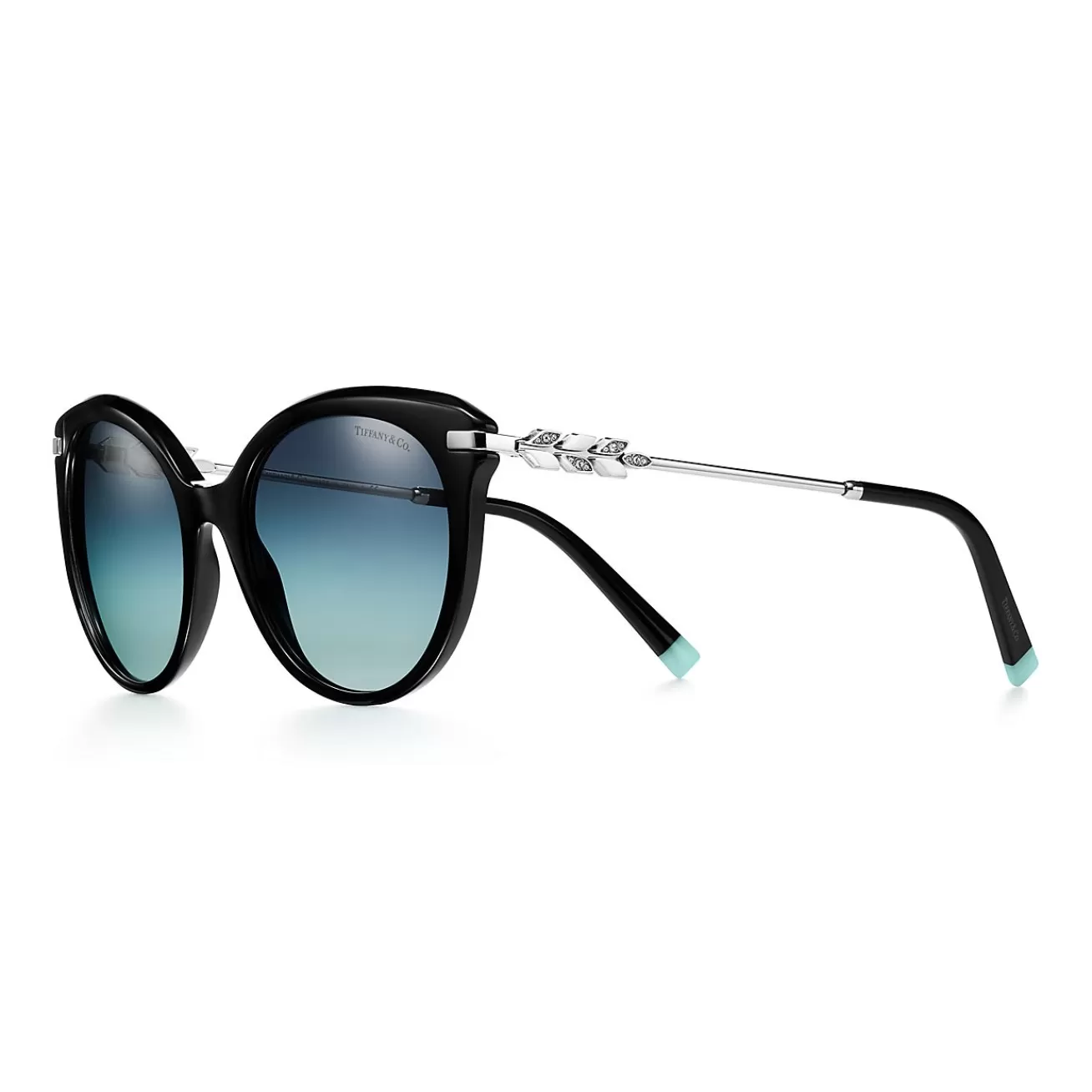 Tiffany & Co. Tiffany Victoria® Sunglasses in Black Acetate with Gradient Tiffany Blue® Lenses | ^ Tiffany Victoria® | Sunglasses