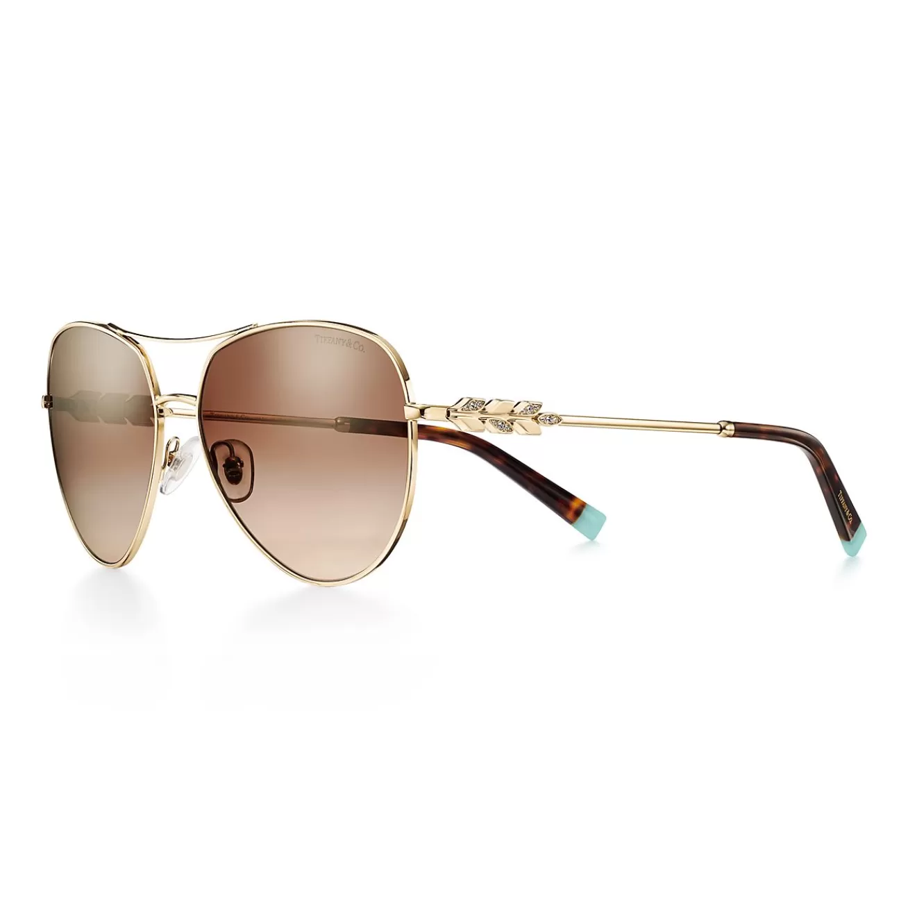 Tiffany & Co. Tiffany Victoria® Sunglasses in Pale Gold-colored Metal with Brown Lenses | ^ Tiffany Victoria® | Sunglasses
