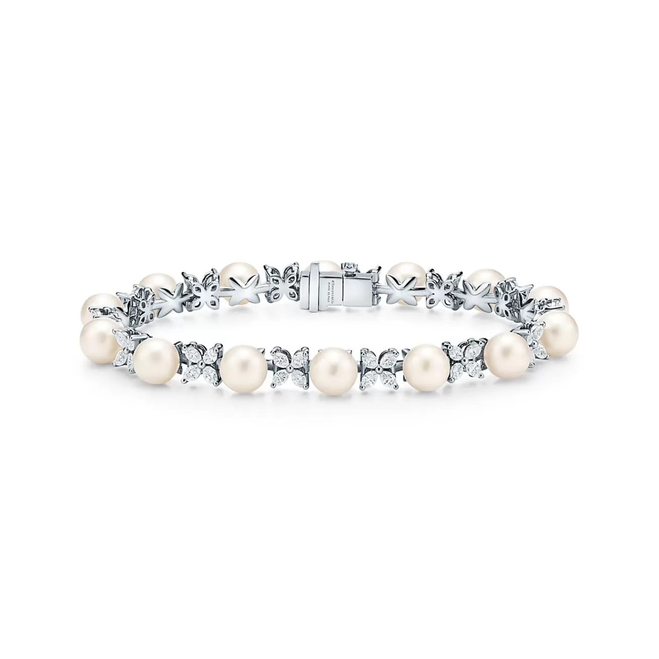Tiffany & Co. Tiffany Victoria® Tennis Bracelet in Platinum with Diamonds and Pearls | ^ Bracelets | Gifts for Her