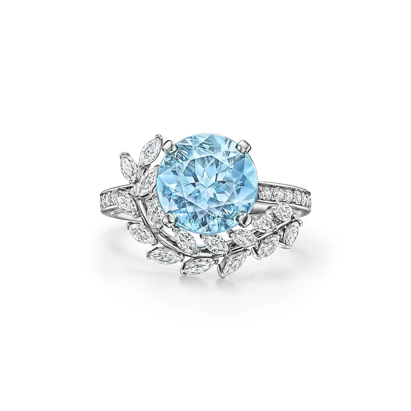 Tiffany & Co. Tiffany Victoria® Vine Ring in Platinum with an Aquamarine and Diamonds | ^ Rings | Platinum Jewelry