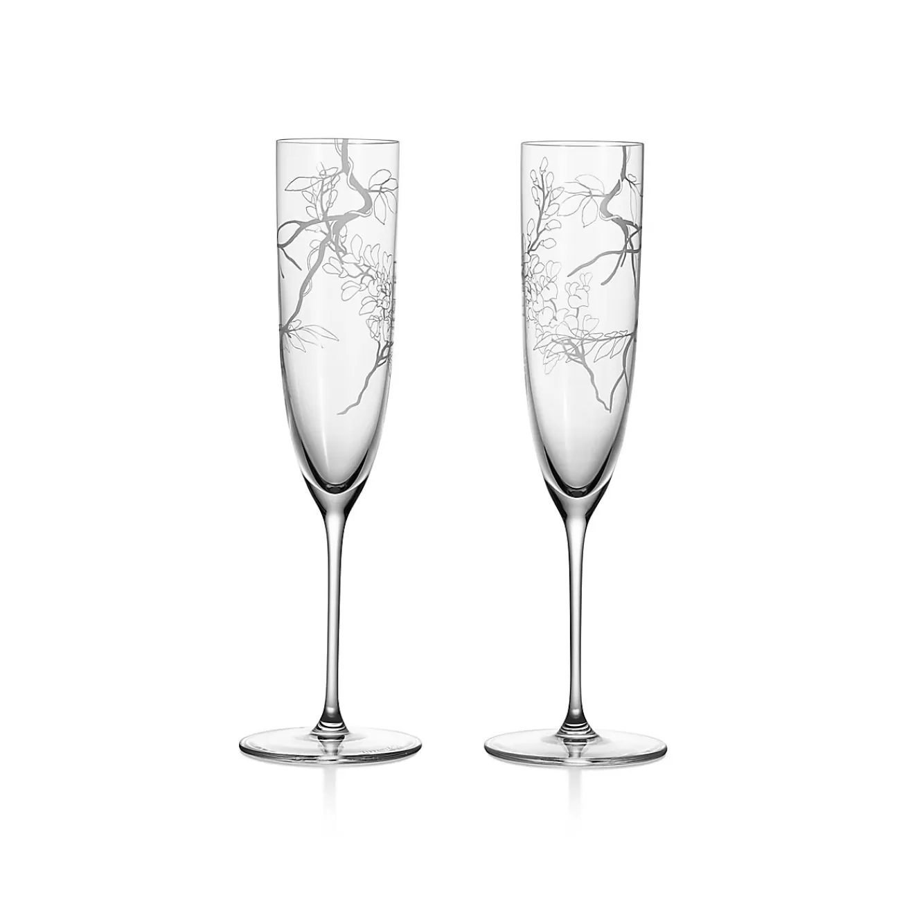 Tiffany & Co. Tiffany Wisteria Champagne Glasses in Etched Glass, Set of Two | ^ Tableware | Glassware & Barware