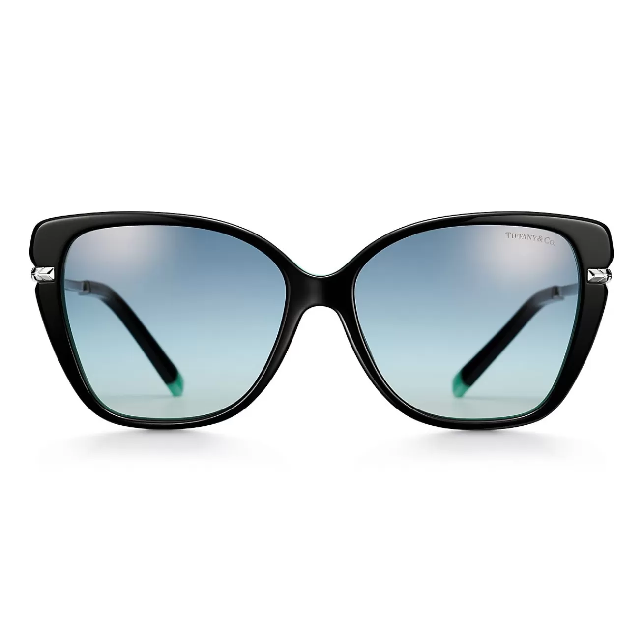 Tiffany & Co. Wheat Leaf Cat Eye Sunglasses in Black Acetate with Gradient Blue Lenses | ^ Sunglasses