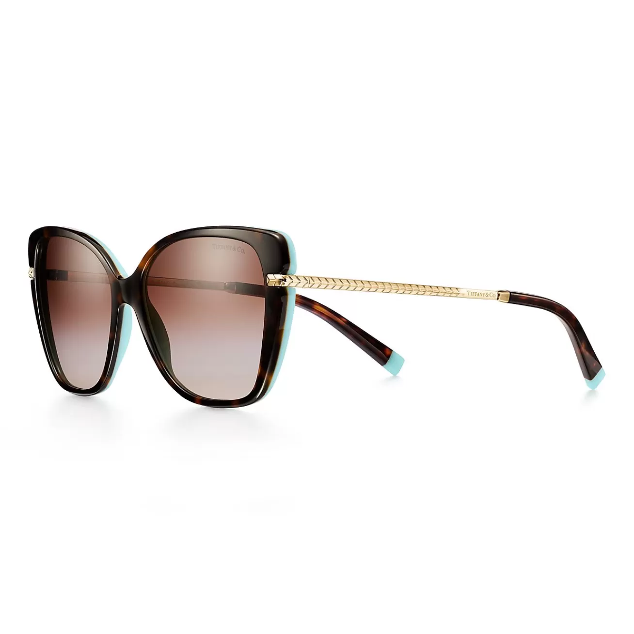 Tiffany & Co. Wheat Leaf Cat Eye Sunglasses in Tortoise Acetate with Gradient Blue Lenses | ^ Sunglasses