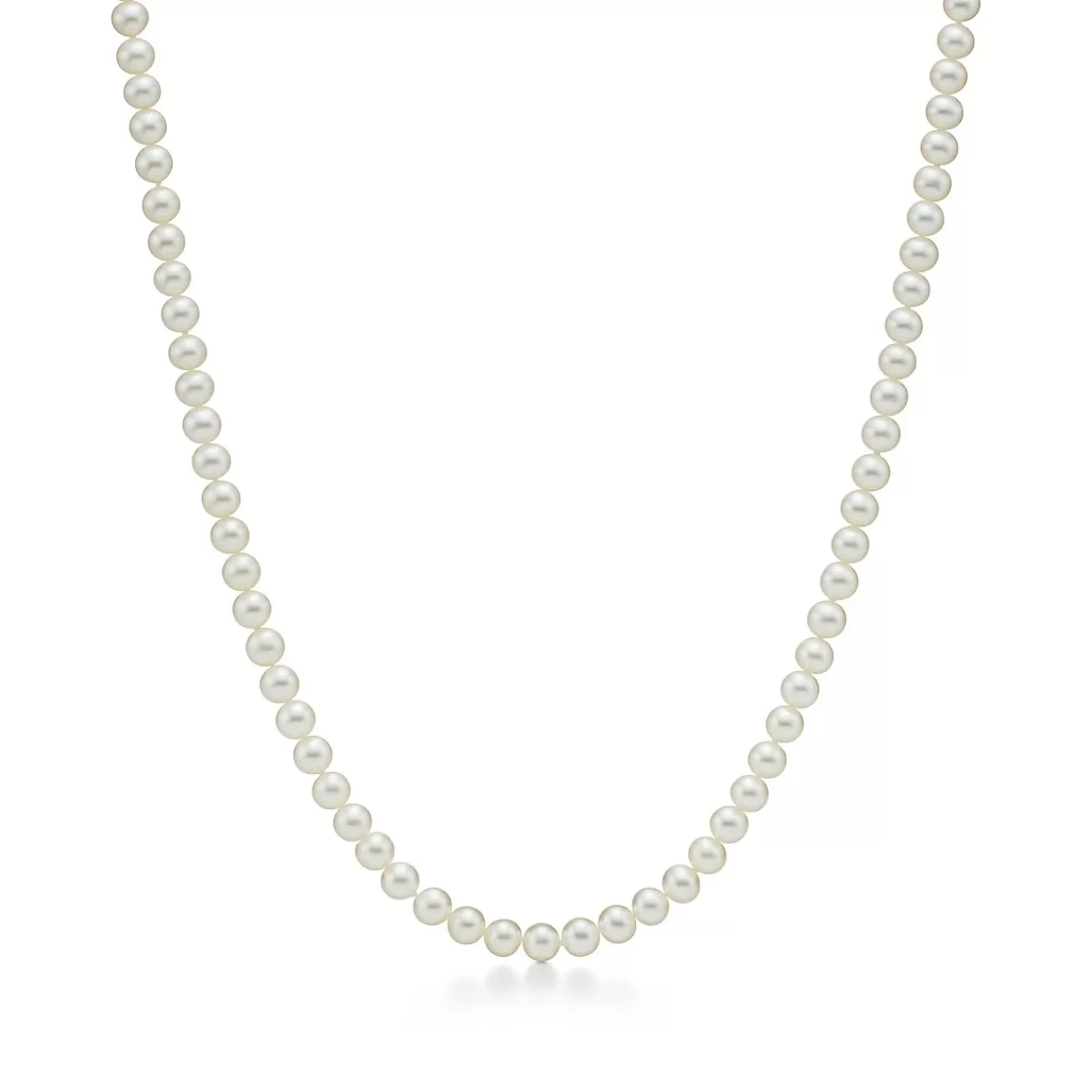 Tiffany & Co. Ziegfeld Collection pearl necklace with a silver clasp and decorative tag, 8-9 mm. | ^ Necklaces & Pendants